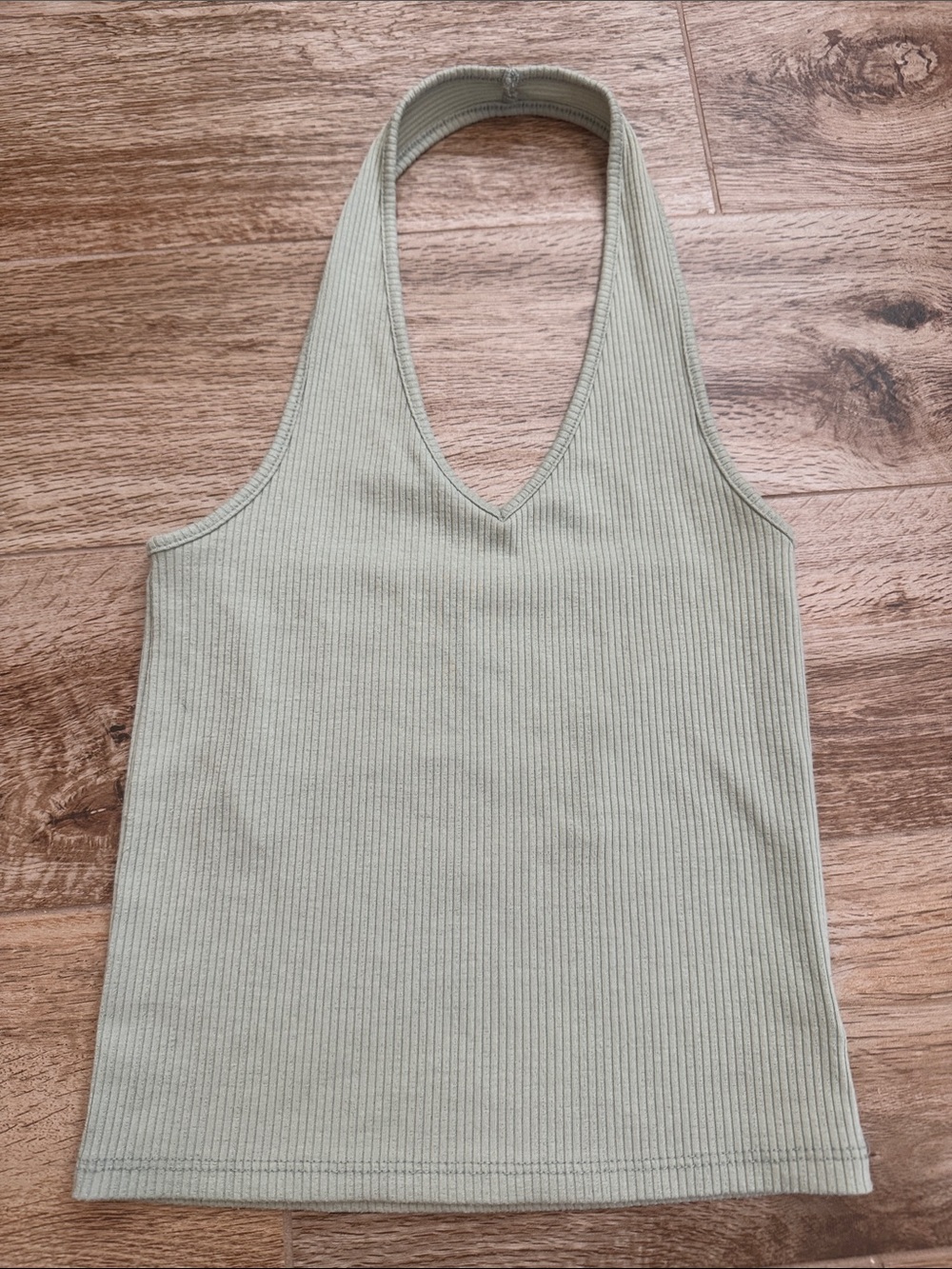 American Eagle Outfitters Ribbed V-Neck Halter Tank - Sage
